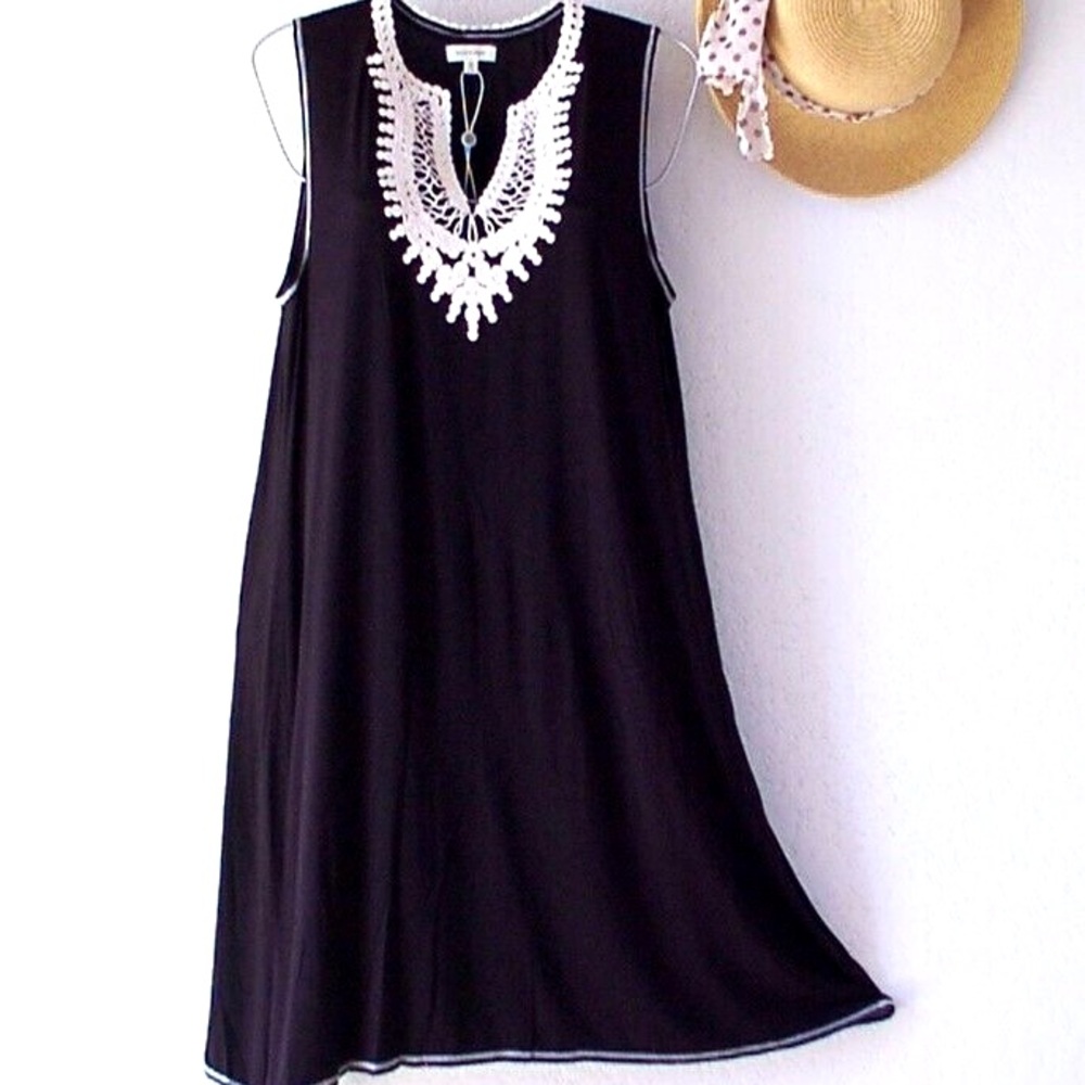 Max Studio Black Dress with White Lace Accent